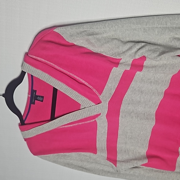 Tommy Hilfiger Gray and Hot Pink Striped Sweater with Hood Women's Size XL - Picture 9 of 14